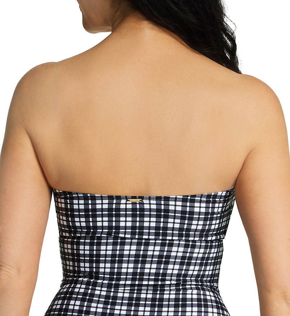  Plaid Bandeau Shirred Keyhole One Piece Swimsuit