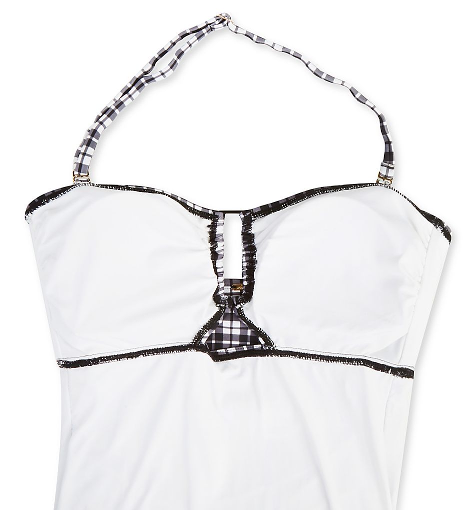  Plaid Bandeau Shirred Keyhole One Piece Swimsuit