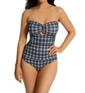  Plaid Bandeau Shirred Keyhole One Piece Swimsuit