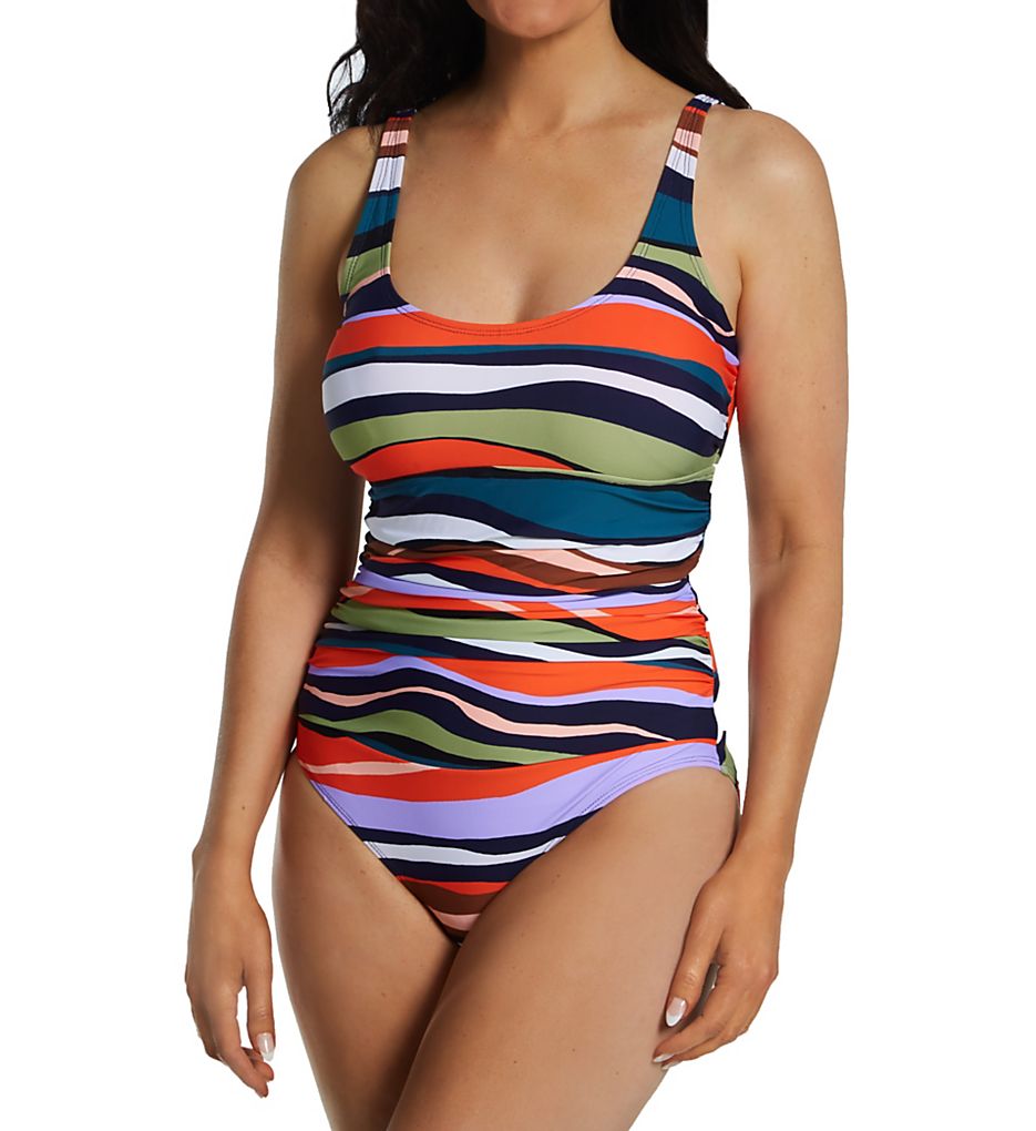  Sandy Waves Scoop Neck Bra Back One Piece Swimsuit