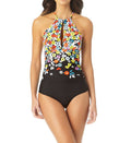  Flower Field Print Key Hole High Neck Swimsuit