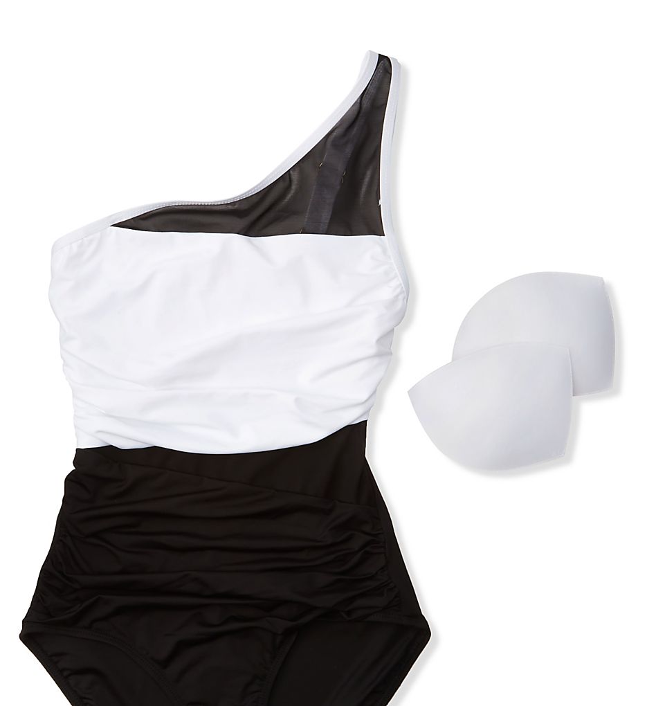  Meshing Around Shirred One Shoulder Swimsuit