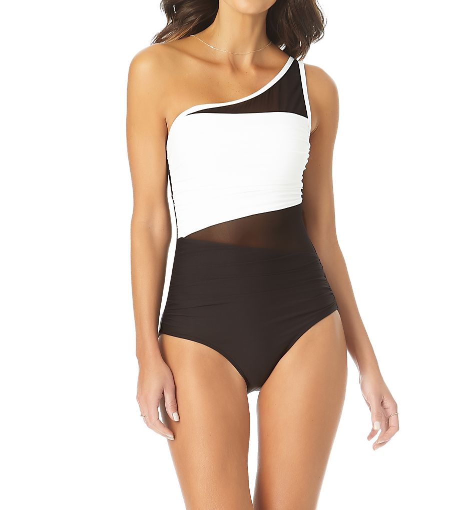  Meshing Around Shirred One Shoulder Swimsuit