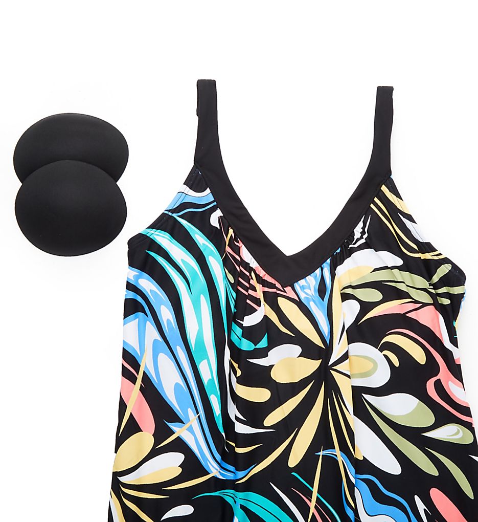  Retro Swirl V-Neck Bra Sized Tankini Swim Top