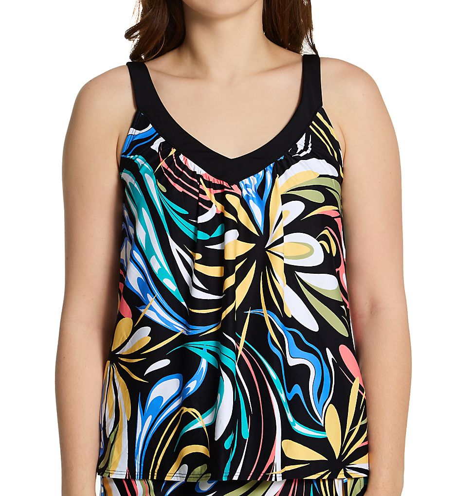  Retro Swirl V-Neck Bra Sized Tankini Swim Top