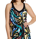  Retro Swirl V-Neck Bra Sized Tankini Swim Top