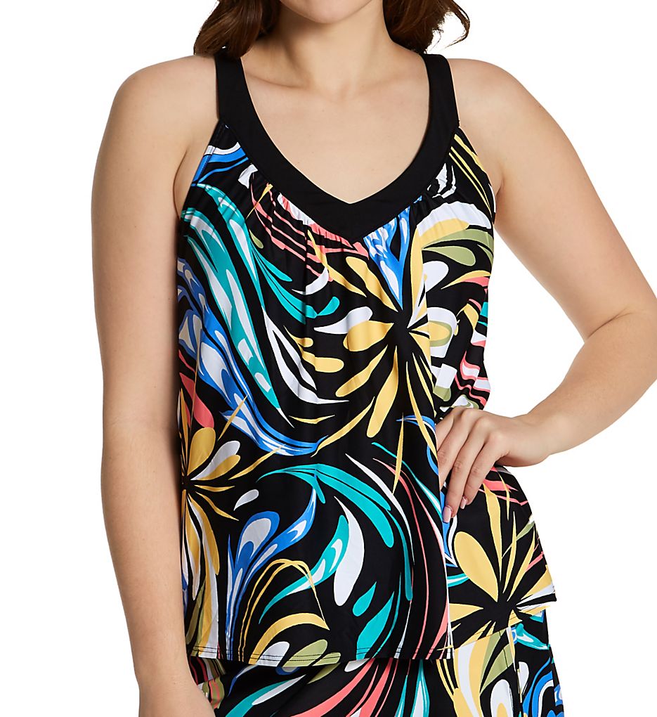 Retro Swirl V-Neck Bra Sized Tankini Swim Top