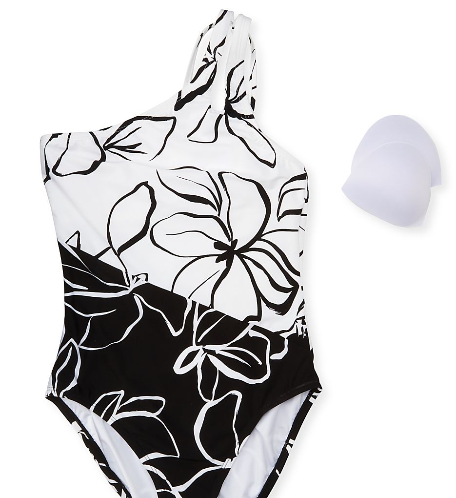  Moonlit Silhouette One Shoulder Keyhole Swimsuit