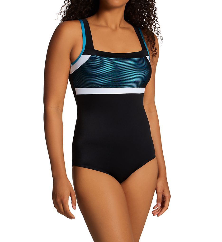  Color Block One Piece Slimming Swimsuit