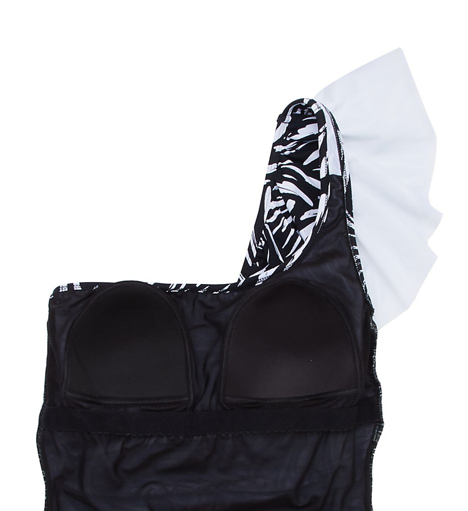  Black Swan One Shoulder Ruffle One Piece Swimsuit