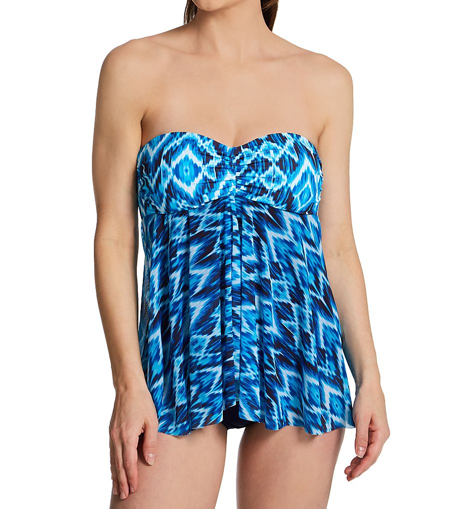  Ocean Blues Bandeau Flyaway One Piece Swim Dress