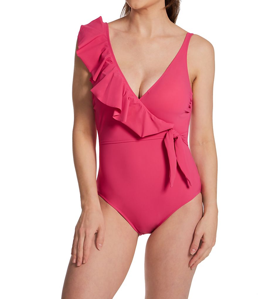  Tutti Frutti V Neck Ruffle Shoulder 1 Pc Swimsuit