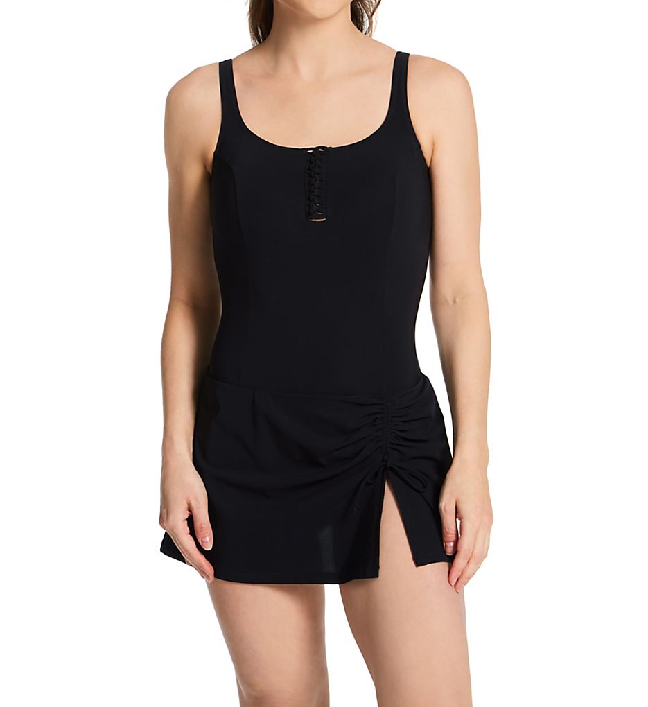  Twist Round Neck Skirted One Piece Swimdress
