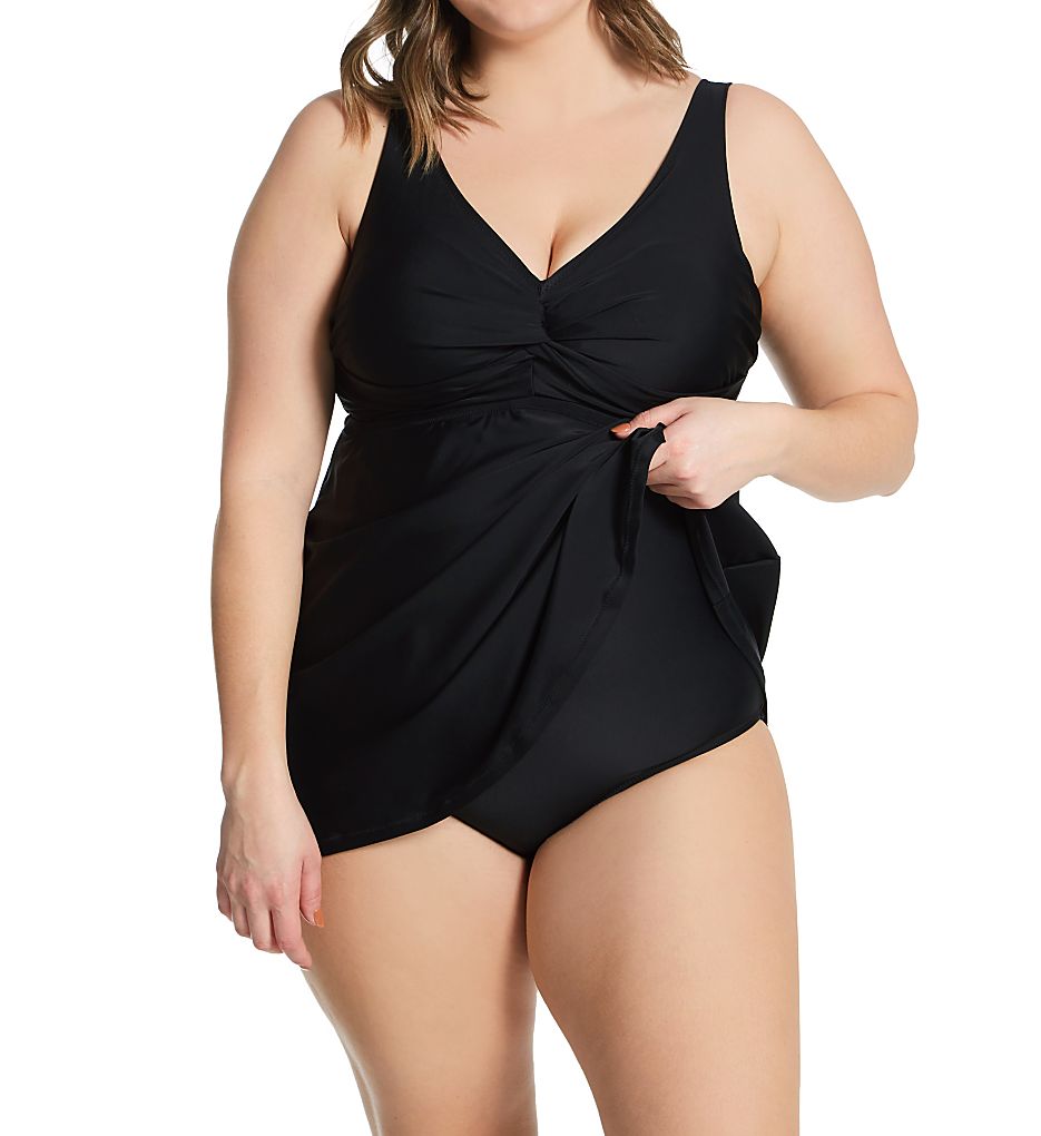  Plus Atlantic Solids Lucia Plunge 1 Pc Swim Dress