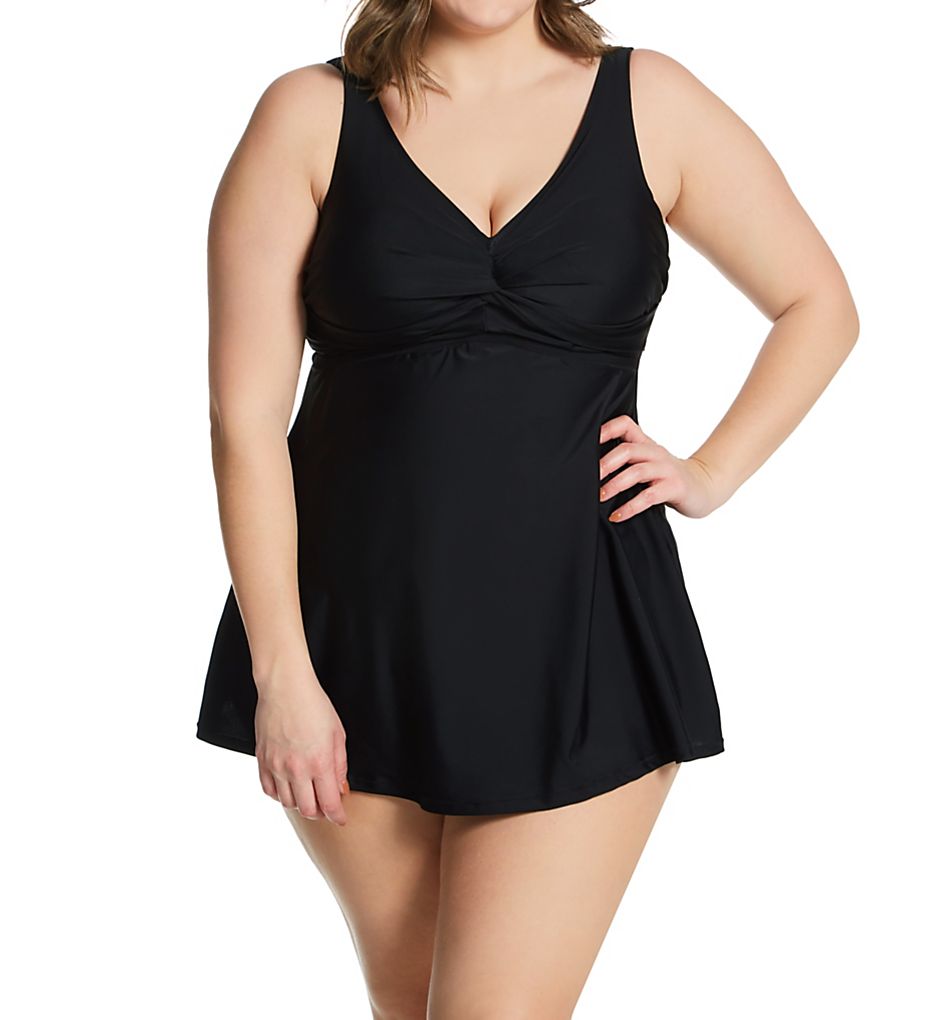  Plus Atlantic Solids Lucia Plunge 1 Pc Swim Dress