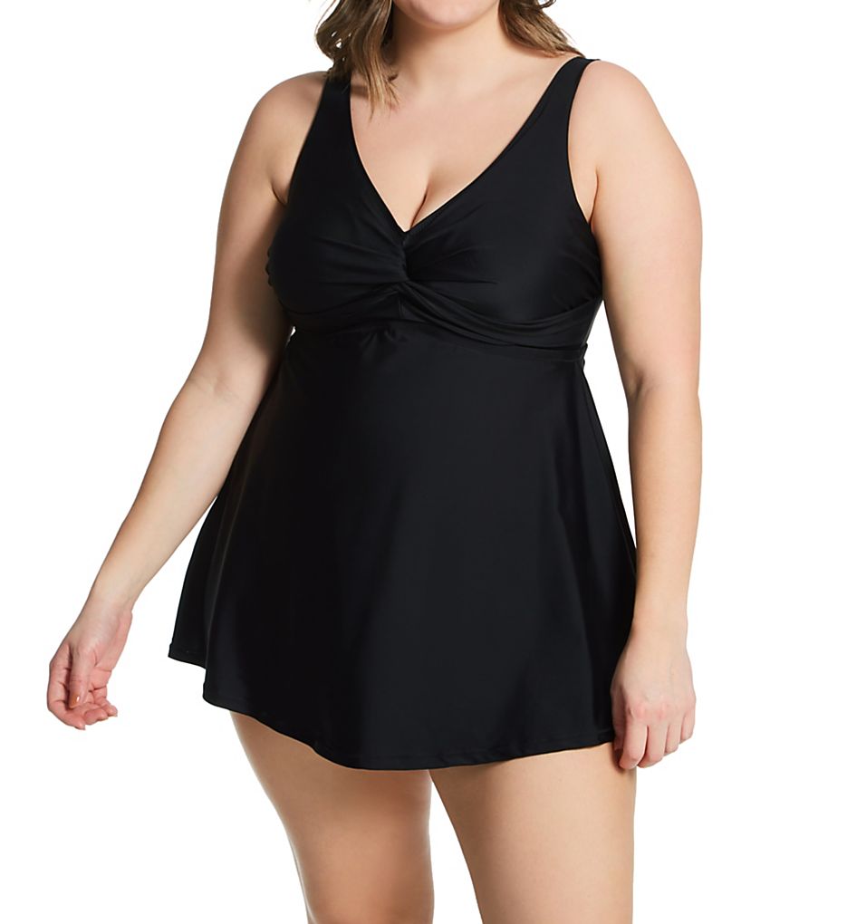  Plus Atlantic Solids Lucia Plunge 1 Pc Swim Dress