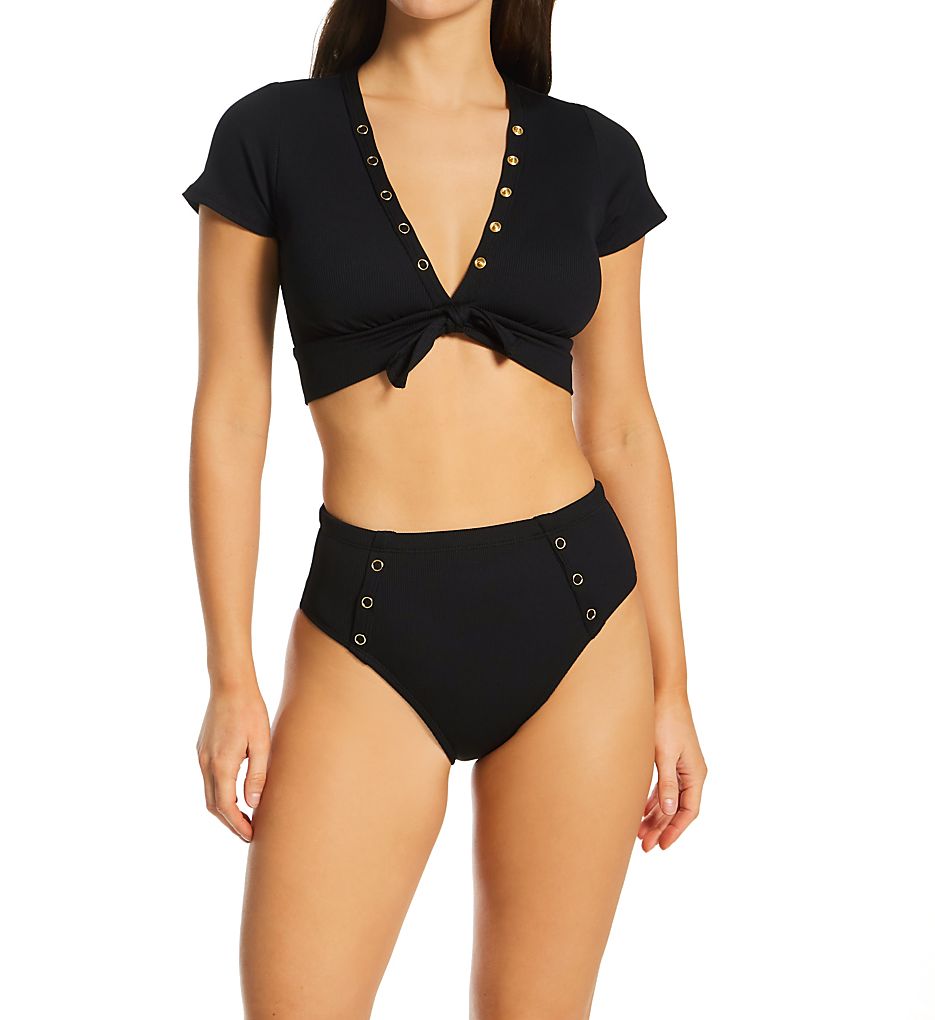  Amy Raglan Tie Front Swim Top