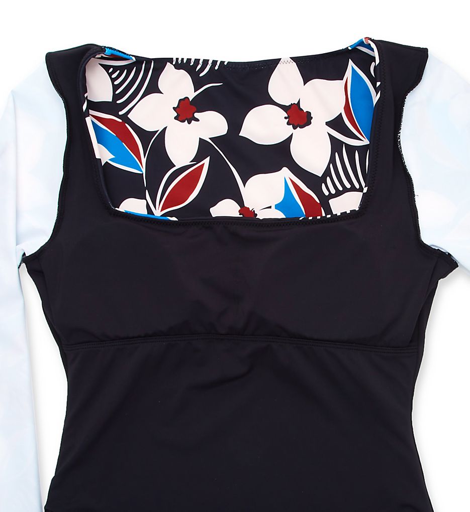 Sanctuary Moody Blooms Long Sleeve High Leg One Pc Swimsuit