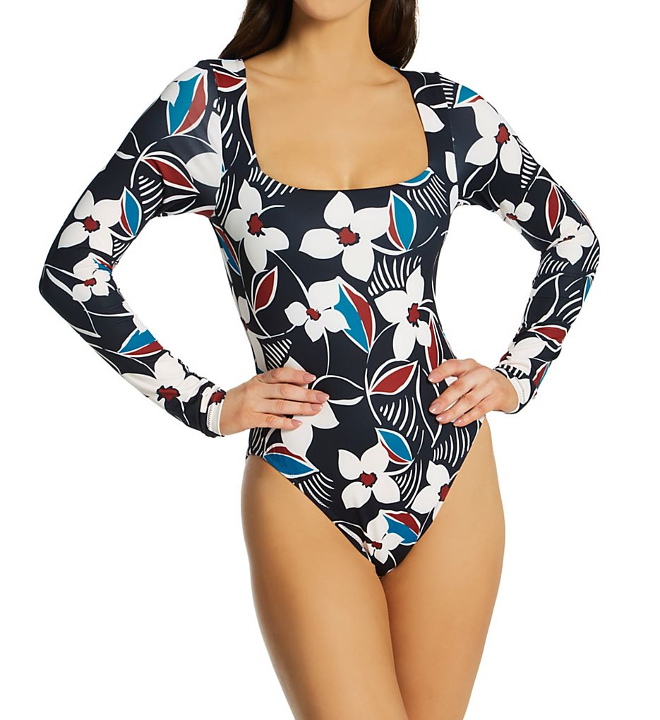 Sanctuary Moody Blooms Long Sleeve High Leg One Pc Swimsuit