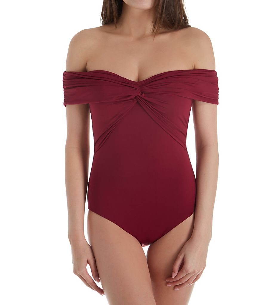  Getaway Solids Twist Bandeau One Piece Swimsuit